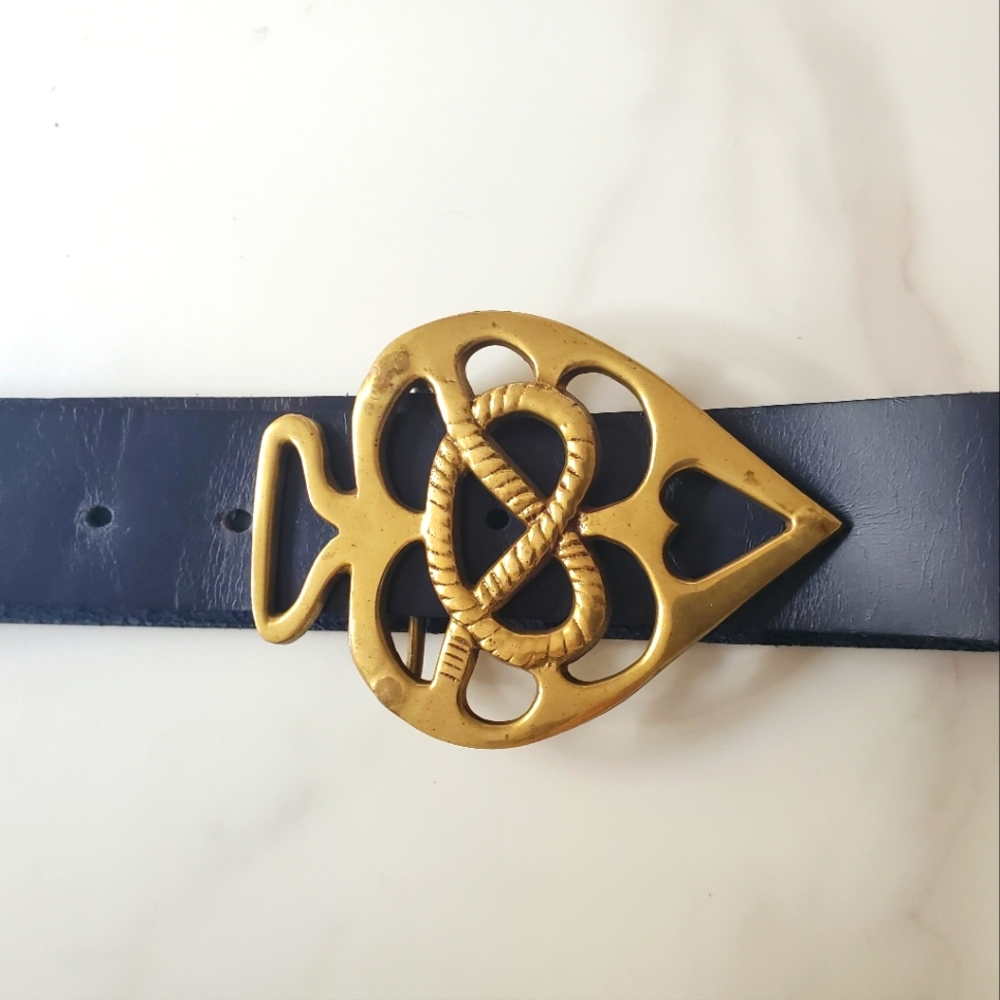 Brass Buckle &  Blue Leather Belt